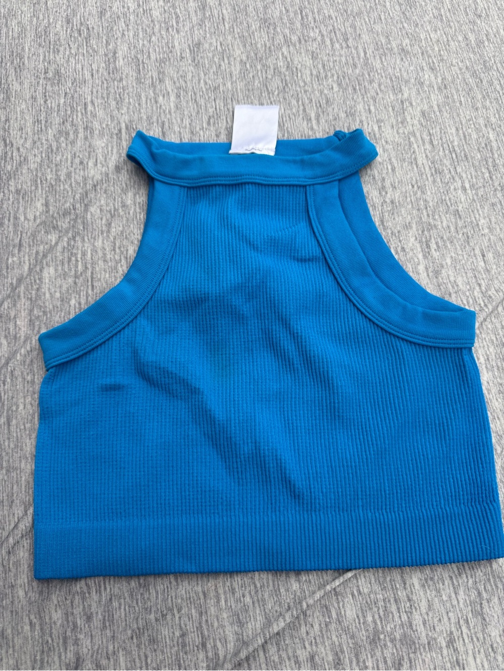 Women's Ribbed High-Neck Tank Top in Bright Blue